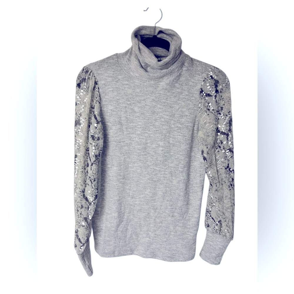 THML Mixed Media Long Sleeve Turtleneck Silver/gray Size XS